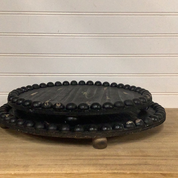 Black beaded frame round wood trays, choose your size