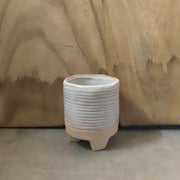 Cream 2-Tone Line Design w/ 3 Feet Ceramic Pot
