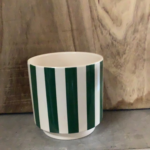 Striped Cream & Green Pot