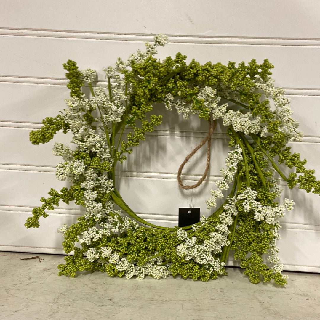 Green & White Berry Candle Ring Wreath