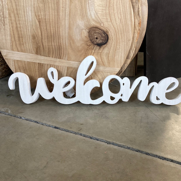 White Welcome Wooden Cutout