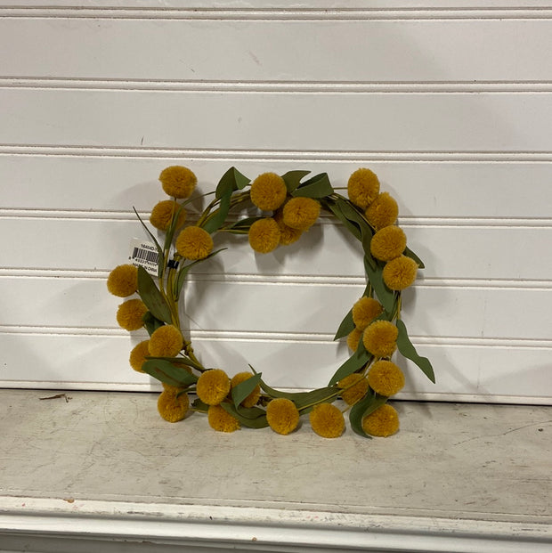 Yellow/orange pompon with green Eva leaves candle ring wreath