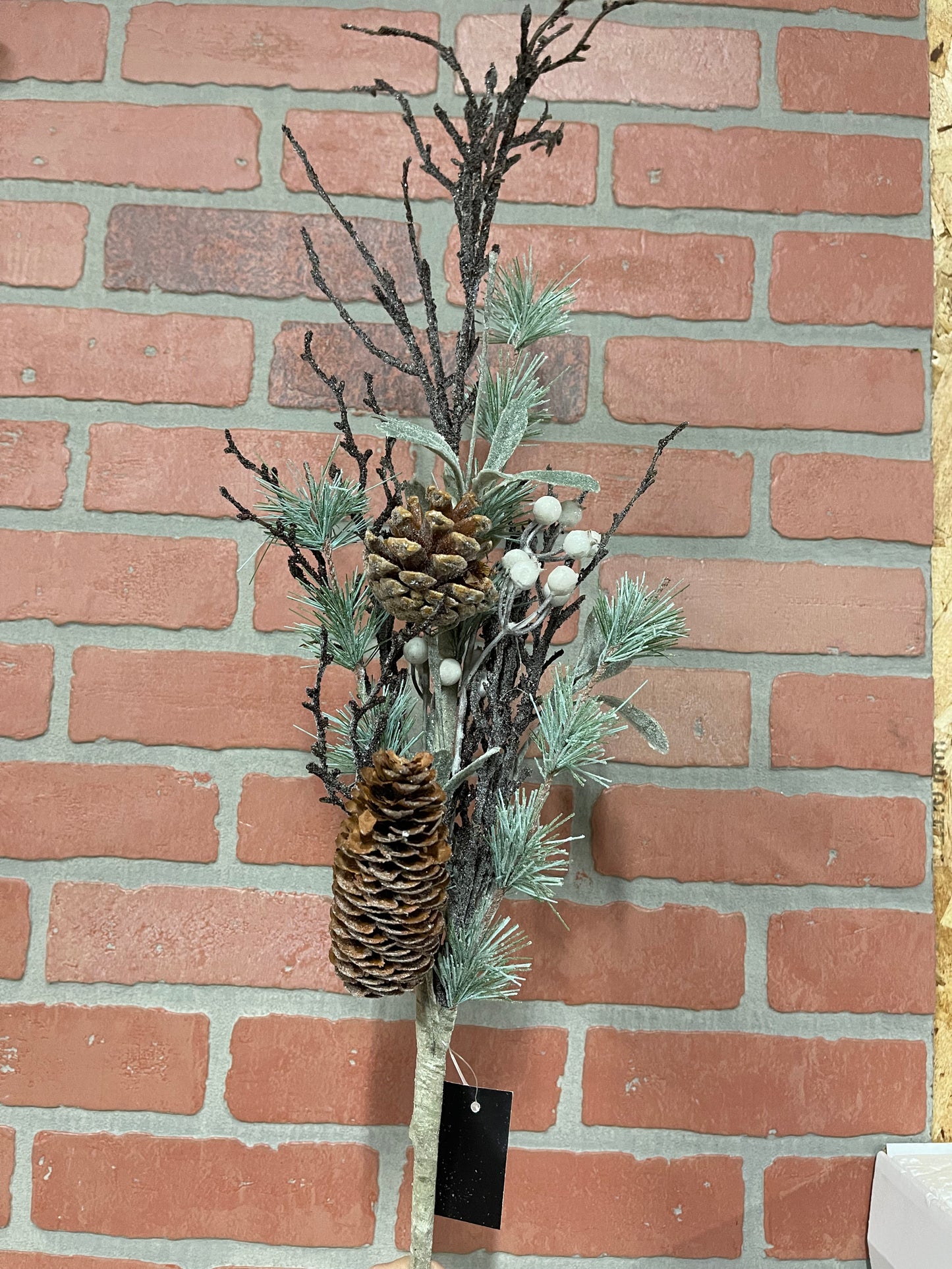 Glittered Twig with Pine, Berries & Pinecone Branch