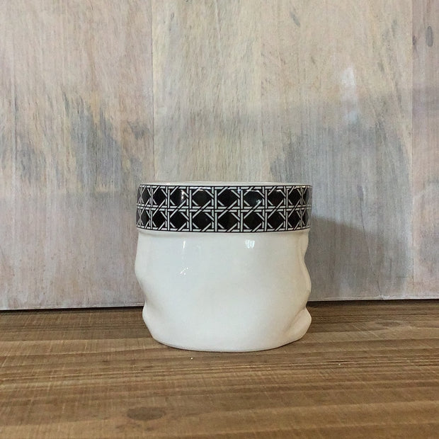 Small Ceramic B/W Weaved Edge Pot