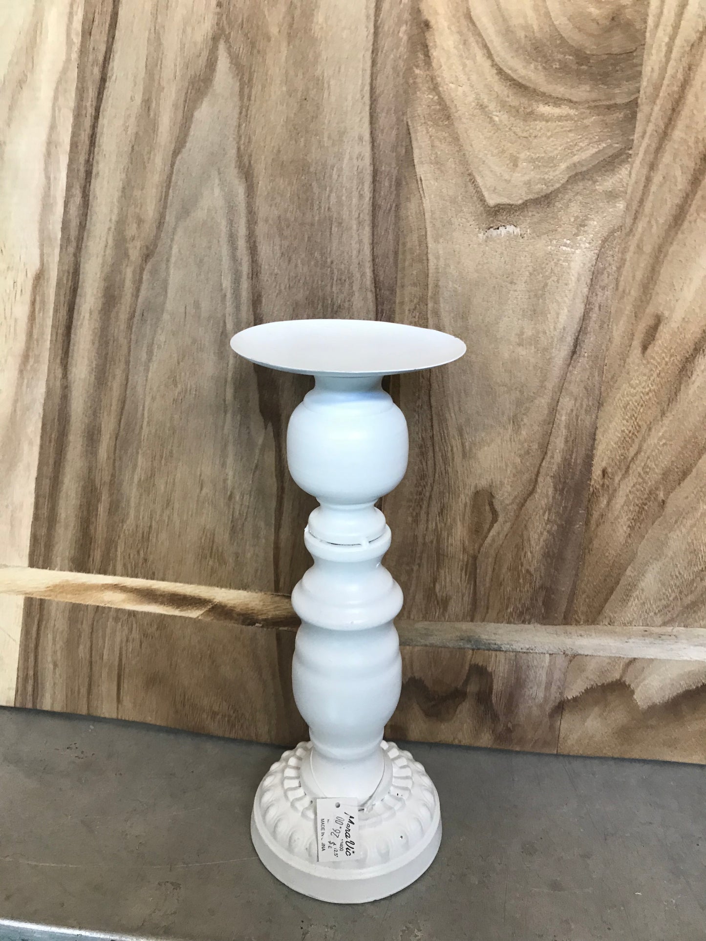 Large white metal candle holder