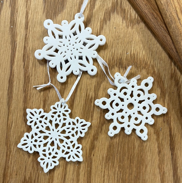 White Resin Snowflake Ornaments | 3 Assorted