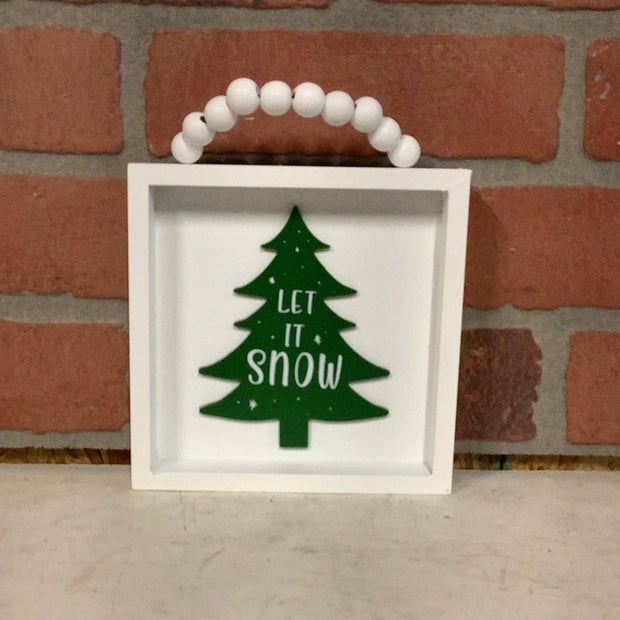 White Bead Wood Holiday Block Signs