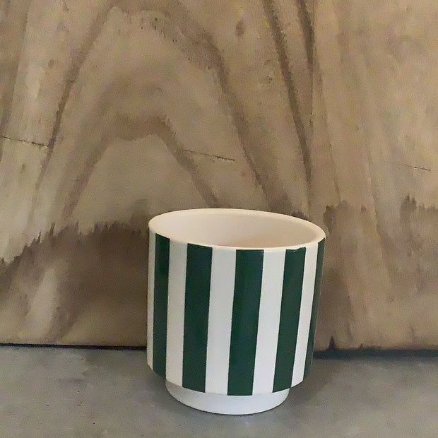 Striped Cream & Green Pot