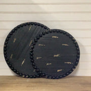 Black beaded frame round wood trays, choose your size