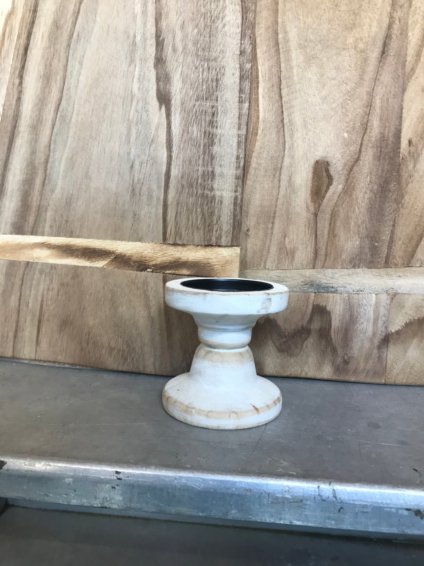Small Wooden White Candle Holder