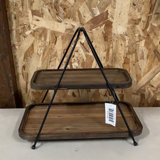 Double stacked wood tray on A-frame