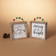 Beaded Wood Holiday Block Sign | 2 Assorted