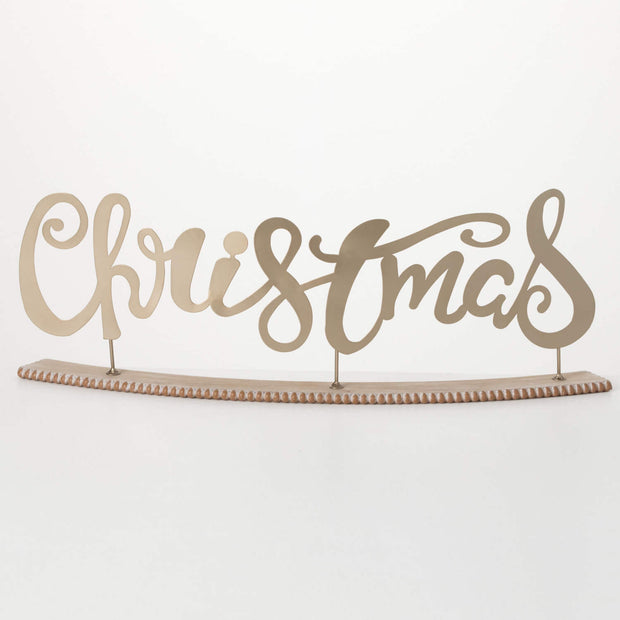 Gold Christmas Tabletop Sign with Wood Base
